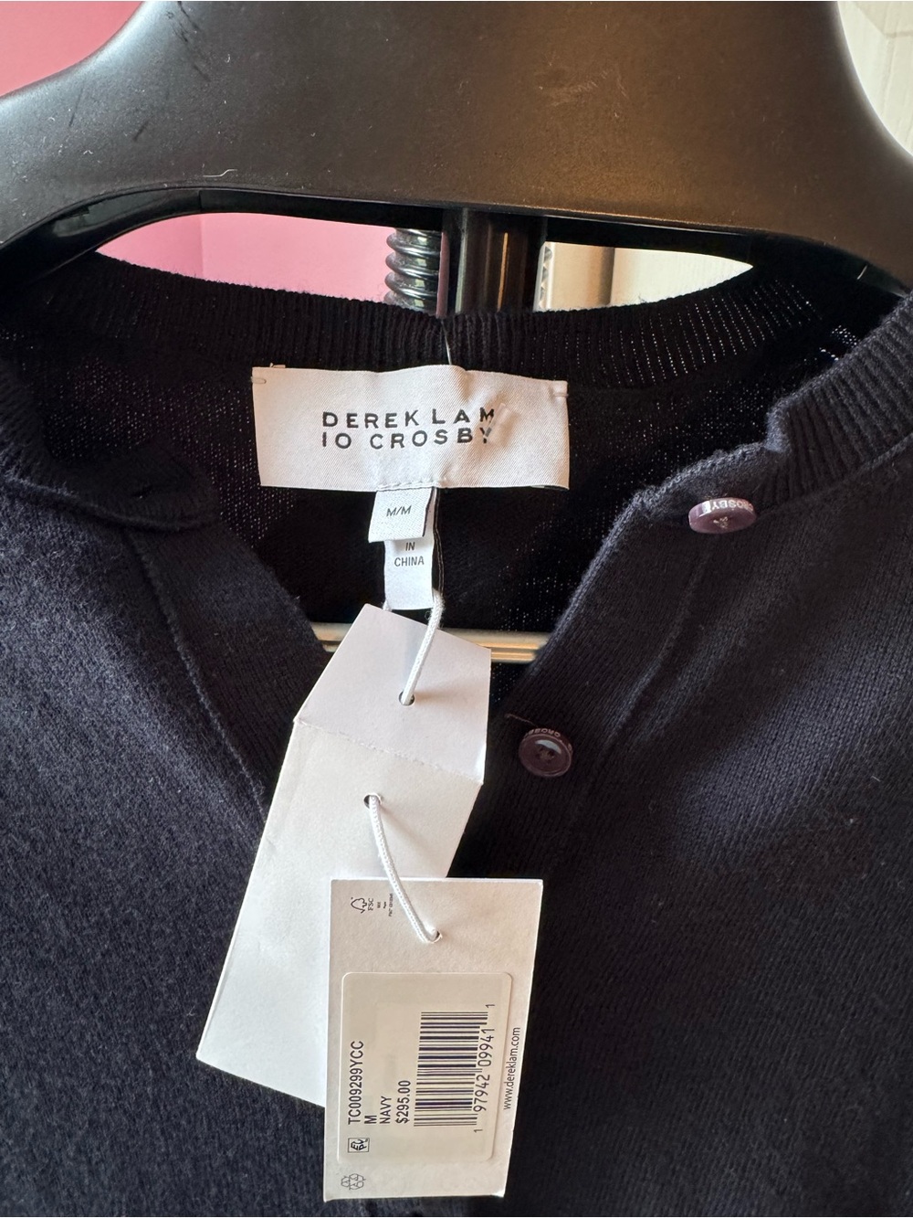 Derek Lam 10 Crosby Navy Crewneck Button-Front Cotton and Cashmere Cardigan - Picture 5 of 15